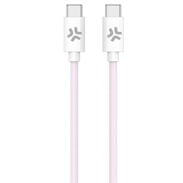 Kabel Celly USB-C/USB-C, opletený (bavlněný), 60 W, 1,5 m růžový

