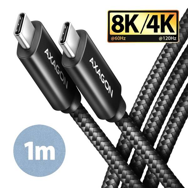 Kabel Axagon NewGEN+ kabel USB-C / USB-C, 1m, PD 100W, 8K HD, pletený černý

