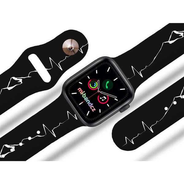 Řemínek Mi-Band na Apple Watch 42/44/45/49 mm - motiv Horské EKG, černý 

