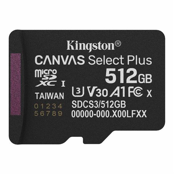 Paměťová karta Kingston Canvas Select Plus MicroSDXC 512GB UHS-I U3 (R150/W30) černá

