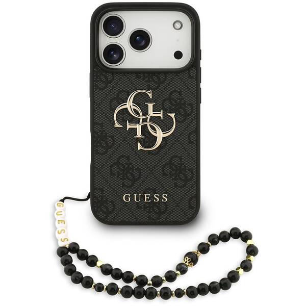 Kryt na mobil Guess PU 4G Metal Logo Strap na Apple iPhone 17 Pro černý

