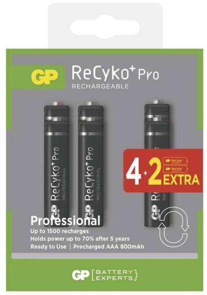 Baterie nabíjecí GP Pro AAA, HR03, 800mAh, Ni-MH, krabička 4+2ks 

