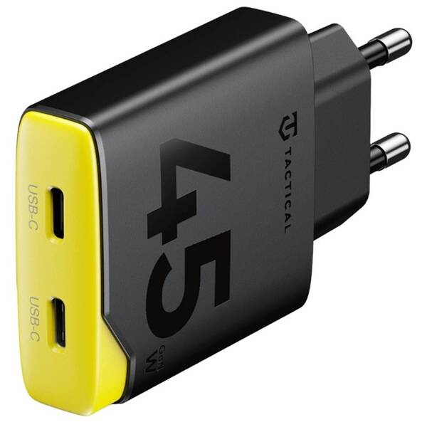 Nabíječka do sítě Tactical Minimi GaN 45W, 2×USB-C černá/žlutá

