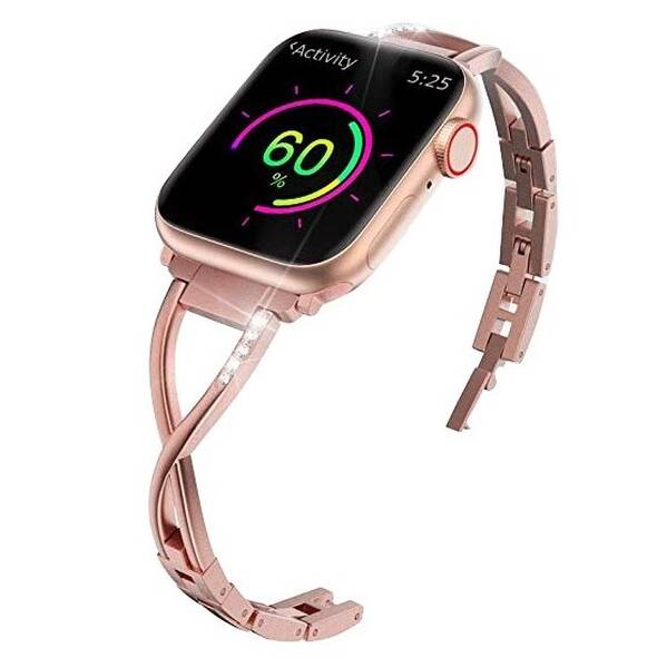 Řemínek WG kamínky, kovový, na Apple Watch 42/44/45/49 mm - rose gold 

