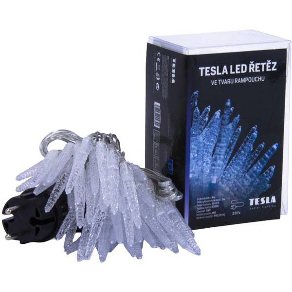 Vánoční osvětlení TESLA lighting vánoční řetěz rampouch, 50 LED, 5m + 3m kabel, 230V, časovač, IP44 

