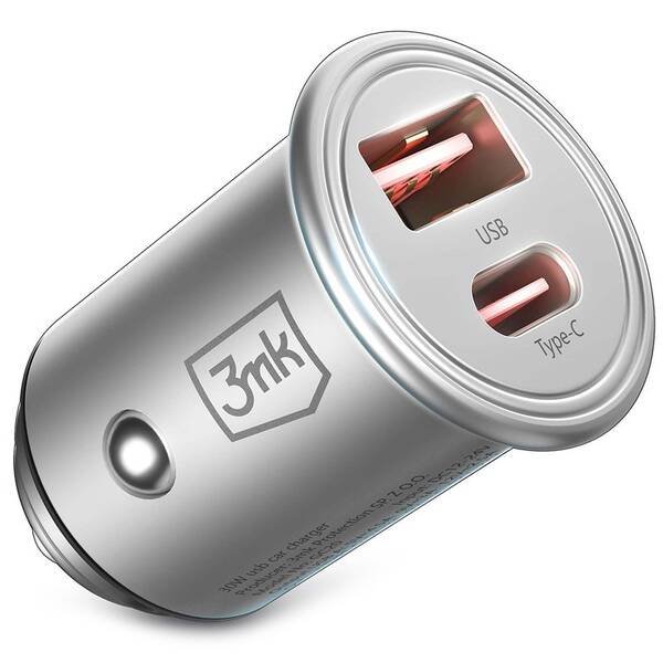 Adaptér do auta 3mk Hyper USB-C/USB-A 45W stříbrný

