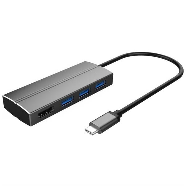 USB Hub PremiumCord USB-C/ HDMI, 3x USB 3.0 šedý


