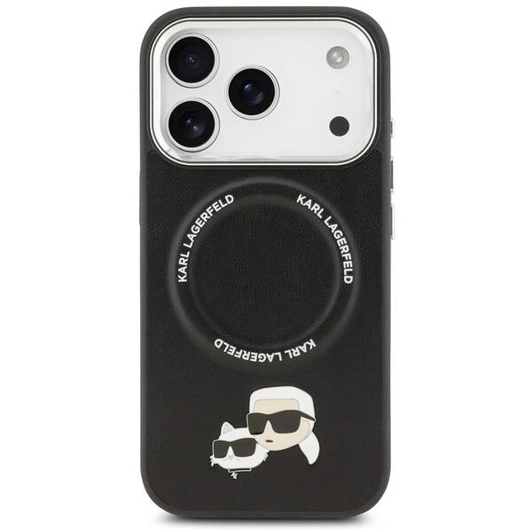 Kryt na mobil Karl Lagerfeld PU Karl and Choupette Heads Pins MagSafe na Apple iPhone 17 Pro černý

