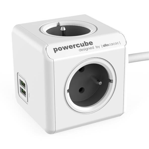 Kabel prodlužovací Powercube USB, 4x zásuvka, 2x USB, 3m bílý

