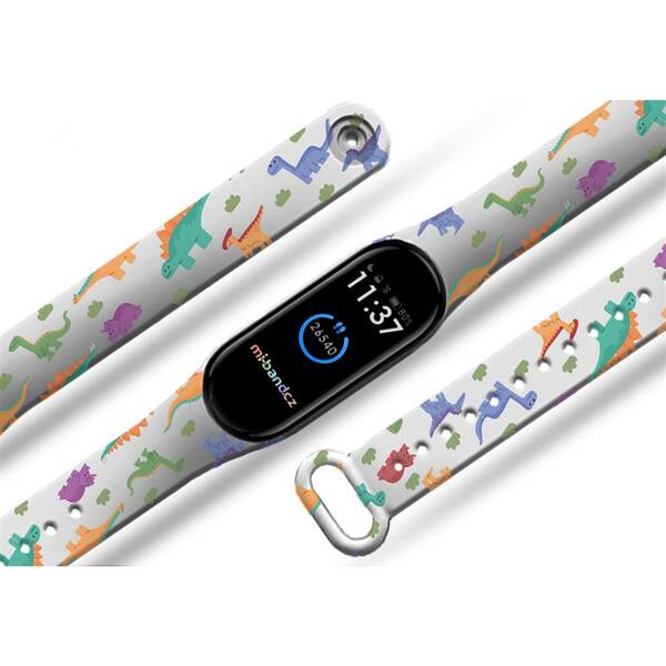 Řemínek Mi-Band na Xiaomi Mi Band 5/6 - motiv Dinousauři, bílý 


