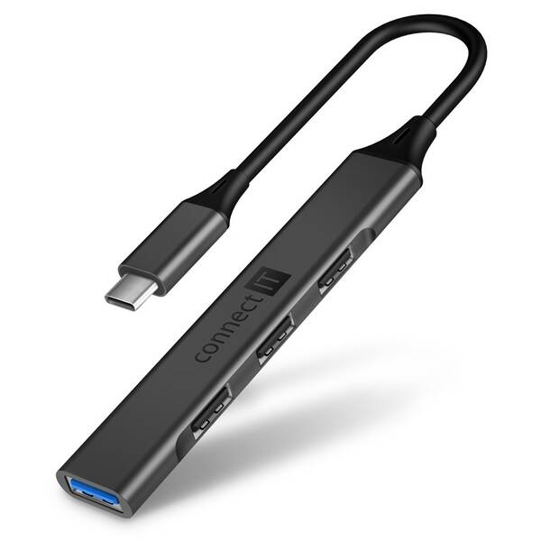USB Hub Connect IT USB-C (1xUSB-A 3.0, 3xUSB-A 2.0) šedý


