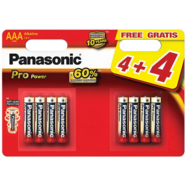 Baterie alkalická Panasonic Pro Power AAA, LR03, blistr 4+4ks 


