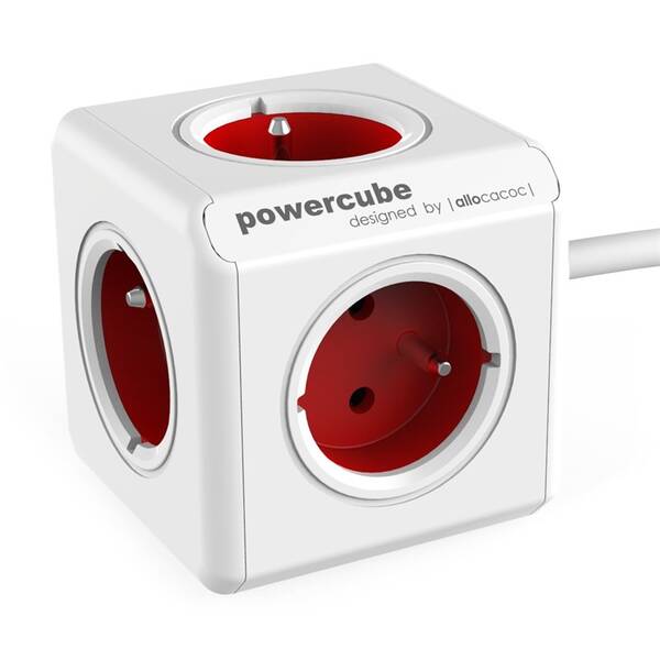 Kabel prodlužovací Powercube 5x zásuvka, 1,5m bílý/červený


