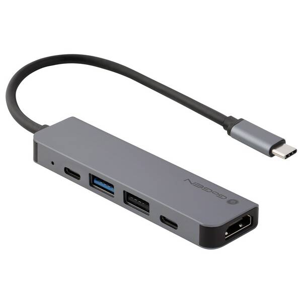 USB Hub GoGEN USB-C, 1x USB-C 2.0, 1x USB-C power, 1x USB-A 2.0, 1x USB-A 3.0, HDMI šedý

