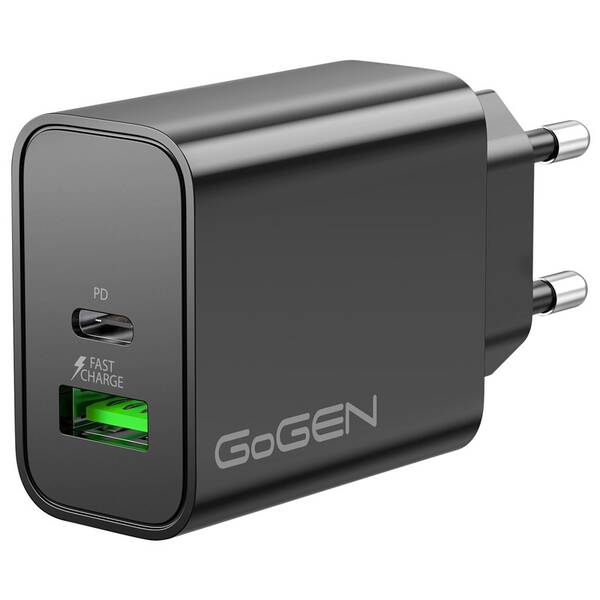 Nabíječka do sítě GoGEN ACHPD230, 1x USB-C PD, 1x USB-A, 30W černá

