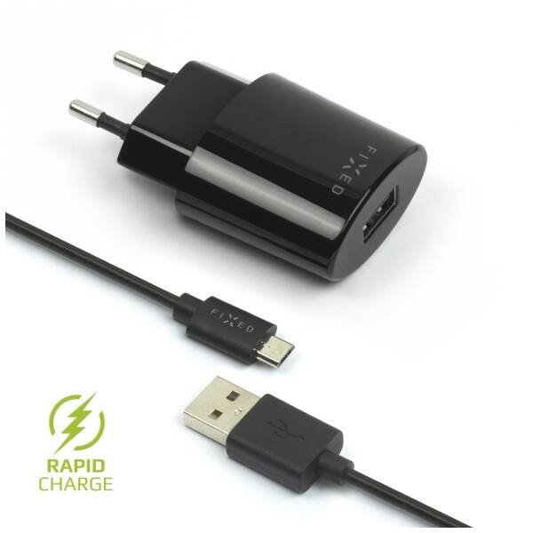 Nabíječka do sítě FIXED 1x USB, 2,4A + micro USB kabel černá

