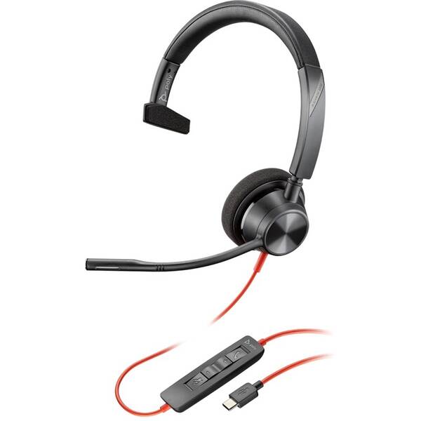 Headset HP Poly Blackwire 3310, USB-C/A adaptér, mono černý

