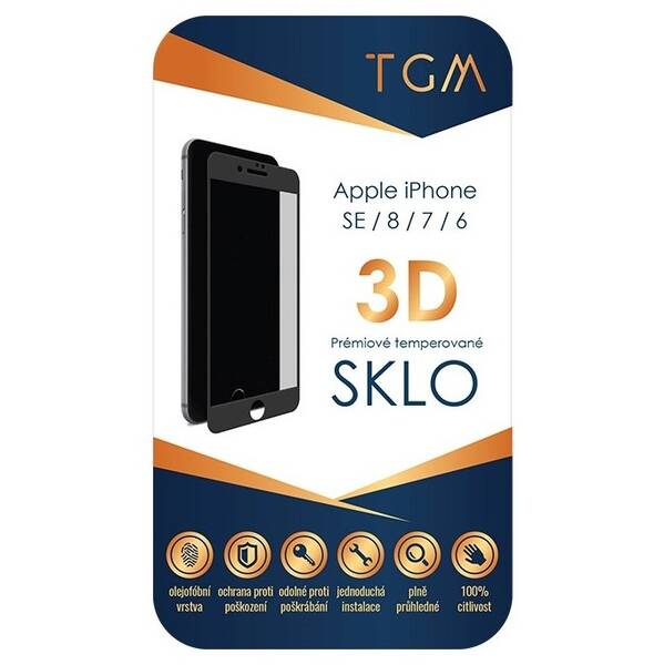 Tvrzené sklo TGM 3D na Apple iPhone 6/7/8/SE (2020/22) černé

