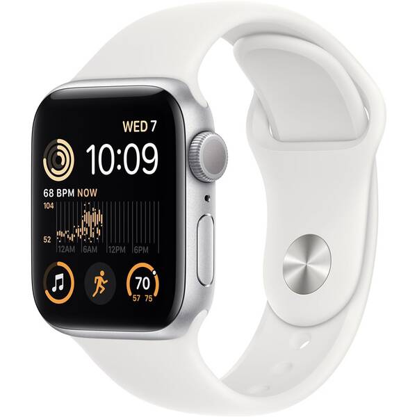 Chytré hodinky Apple Watch SE 2022 GPS 40mm pouzdro ze stříbrného hliníku - bílý sportovní řemínek 

