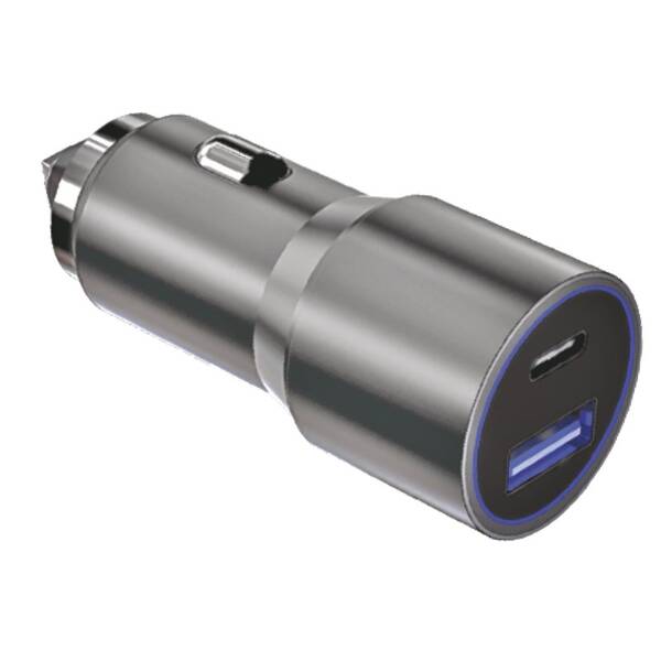 Adaptér do auta WG USB/USB-C, 38W + USB-C kabel 1m stříbrný

