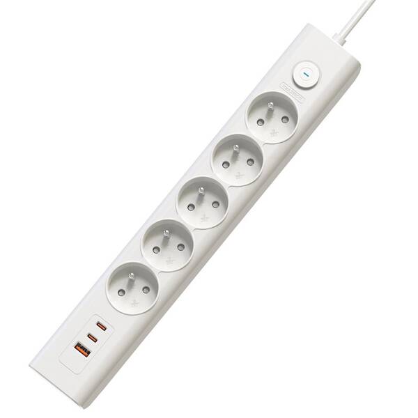 Kabel prodlužovací Viking 5× zásuvka, 1× USB, 2× USB-C, 1,5m bílý

