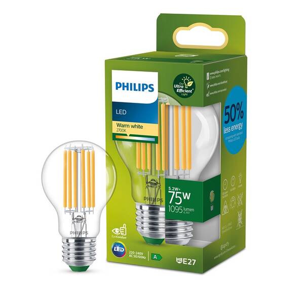 Žárovka LED Philips 75W, filament, A60, E27, teplá bílá 

