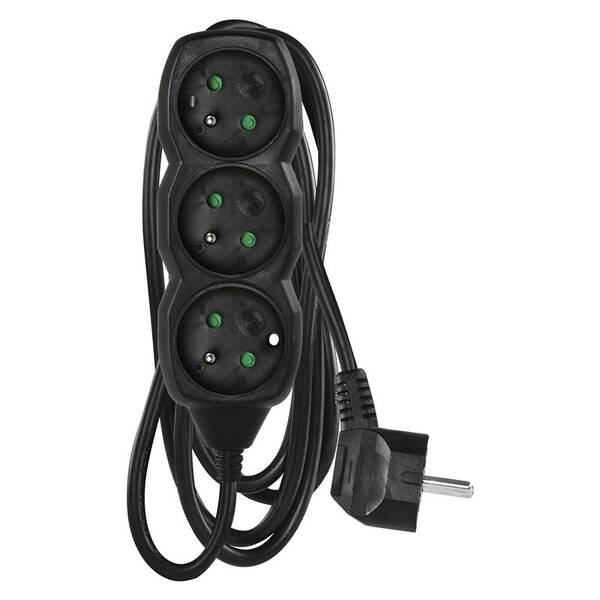 Kabel prodlužovací EMOS 3x zásuvka, 1,5 m černá

