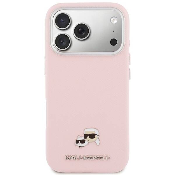 Kryt na mobil Karl Lagerfeld PU Karl and Choupette Heads Pins MagSafe na Apple iPhone 17 Pro růžový

