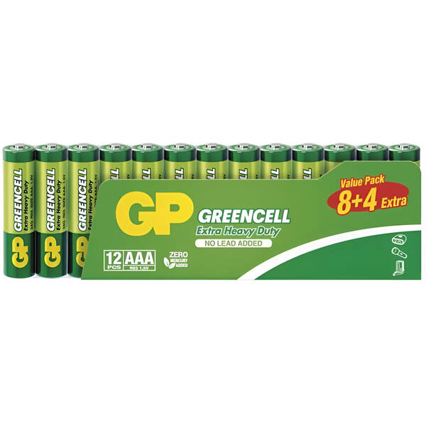 Baterie zinkochloridová GP Greencell AAA (R03), 12 ks 

