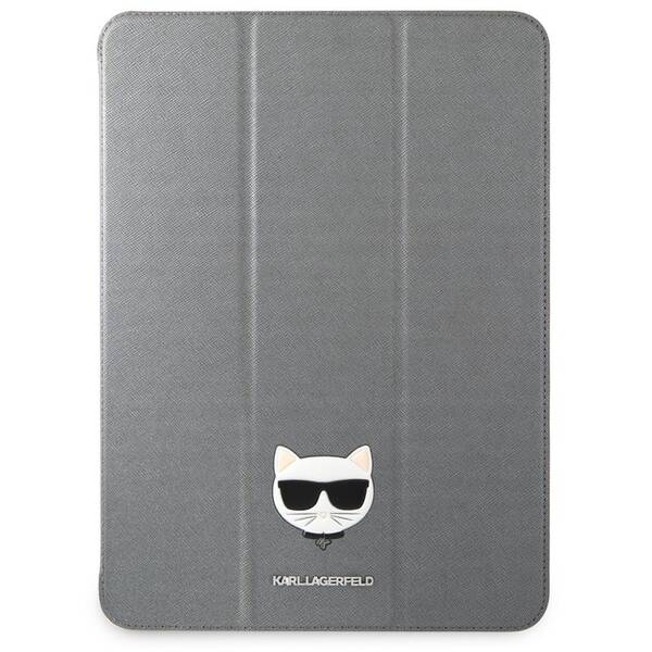 Pouzdro na tablet Karl Lagerfeld Choupette Head Saffiano na Apple iPad Pro 12.9" stříbrné


