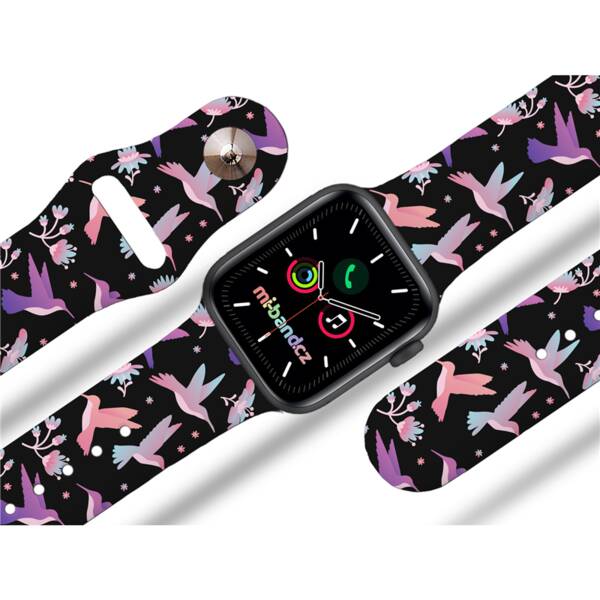 Řemínek Mi-Band na Apple Watch 42/44/45/49 mm - motiv Kolibříci, černý 

