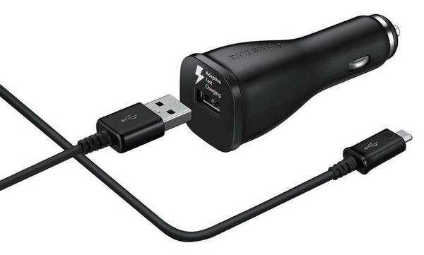 Adaptér do auta Samsung EP-LN915U, 1x USB, 2A, s funkcí rychlonabíjení + MicroUSB kabel černý

