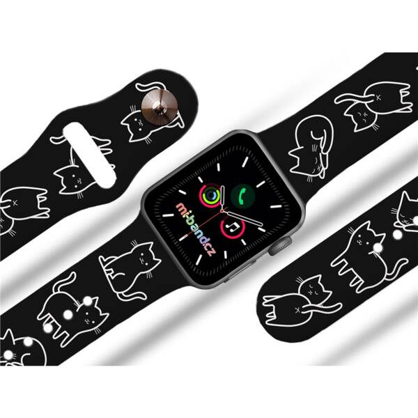 Řemínek Mi-Band na Apple Watch 42/44/45/49 mm - motiv Kočičí farma, černý 

