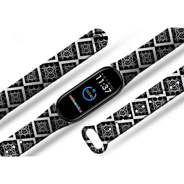 Řemínek Mi-Band na Xiaomi Mi Band 3/4 - motiv Čtverce vzor, bílý 

