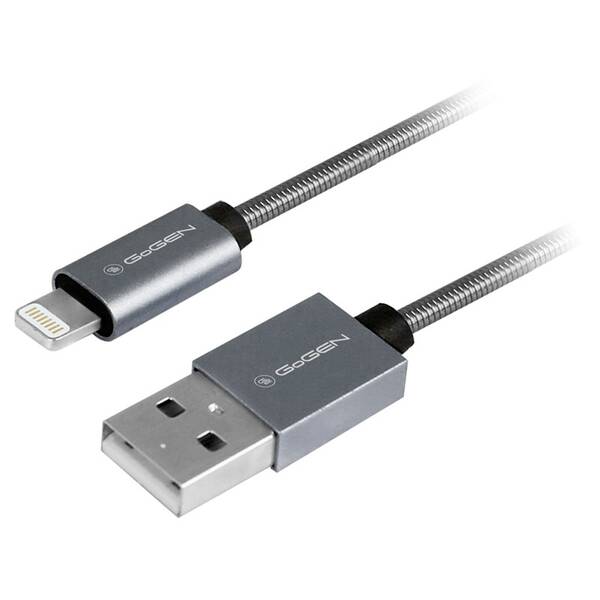Kabel GoGEN USB / lightning, 1m, ocelový, opletený titanium

