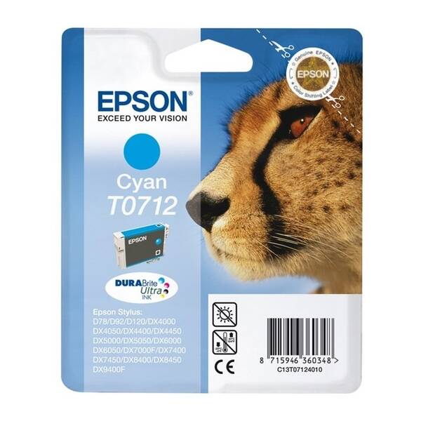 Inkoustová náplň Epson T0712, 5,5 ml azurová

