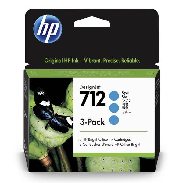 Inkoustová náplň HP 712, 3x 29 ml azurová

