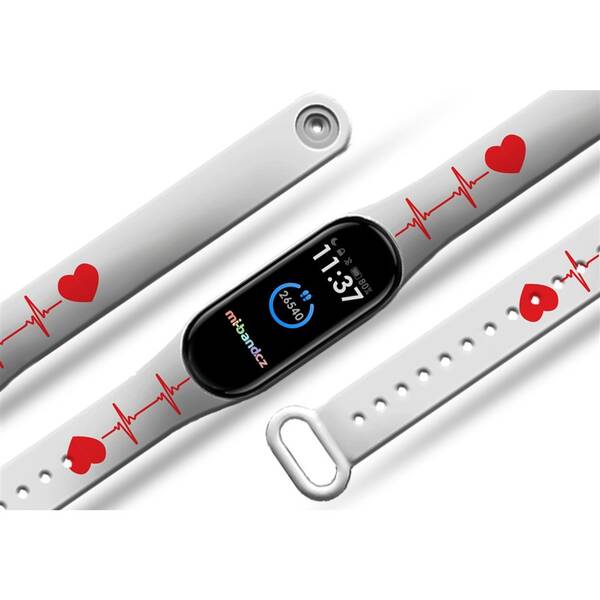 Řemínek Mi-Band na Xiaomi Mi Band 3/4 - motiv EKG, bílý 

