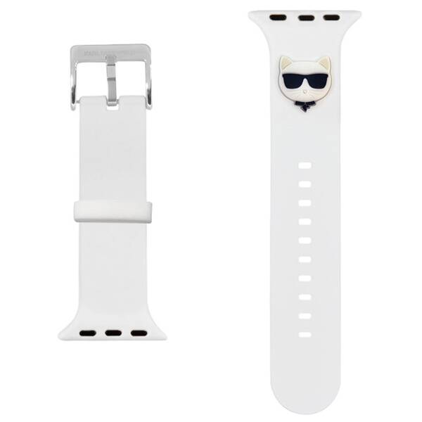 Řemínek Karl Lagerfeld Choupette Head na Apple Watch 42/44/45mm bílý

