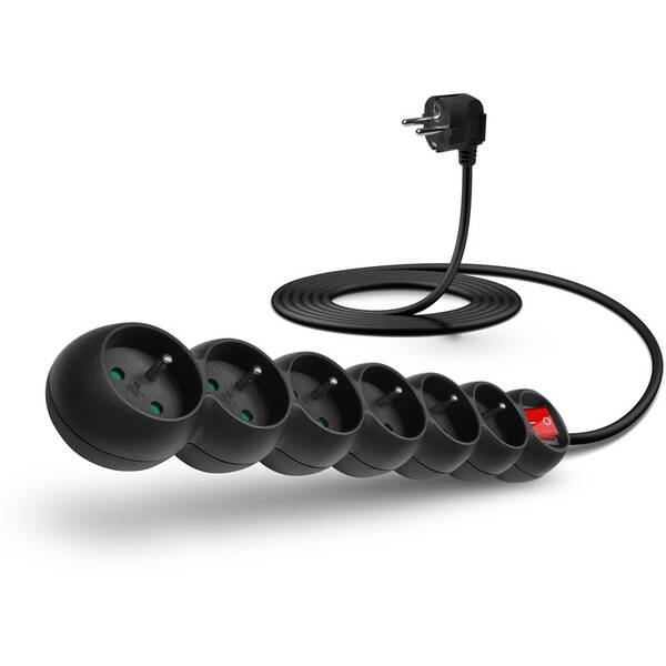 Kabel prodlužovací Connect IT 6x zásuvka, s vypínačem, 3m černý

