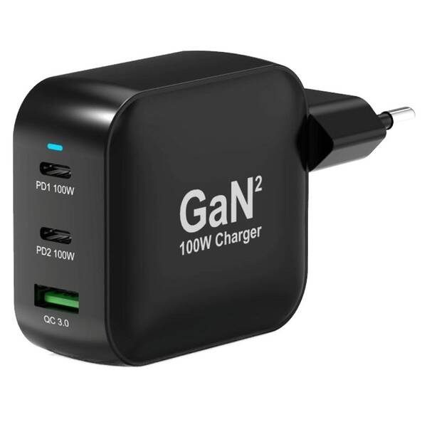 Nabíječka do sítě PORT CONNECT GaN2 100W, 2x USB-C PD a USB-A QC černý

