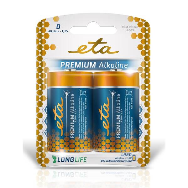 Baterie alkalická ETA ALKALINE D, LR20, blistr 2ks 

