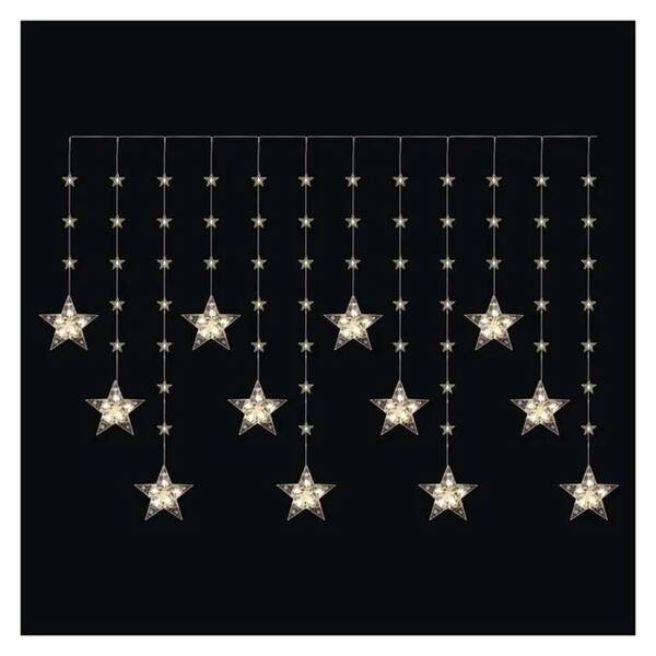 LED řetěz EMOS vánoční závěs – hvězdy, 170x85 cm, 3x AA, venkovní i vnitřní, teplá bílá, časovač průhledný

