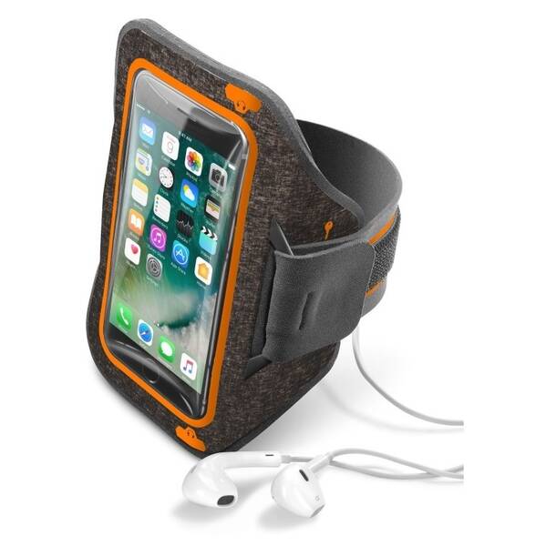 Pouzdro na mobil sportovní CellularLine Armband Strong Summer Edition, do velikosti 5,2" šedé/oranžové

