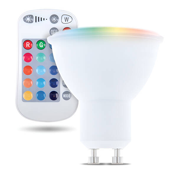Žárovka LED Forever bodová, GU10 RGB 5W s dálkovým ovládáním 


