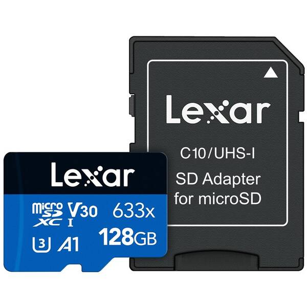 Paměťová karta Lexar 633x microSDXC 128GB UHS-I (100R/45W) C10 A1 V30 U3 + adaptér 
