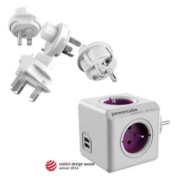 Cestovní adaptér Powercube ReWirable USB + Travel Plugs fialový

