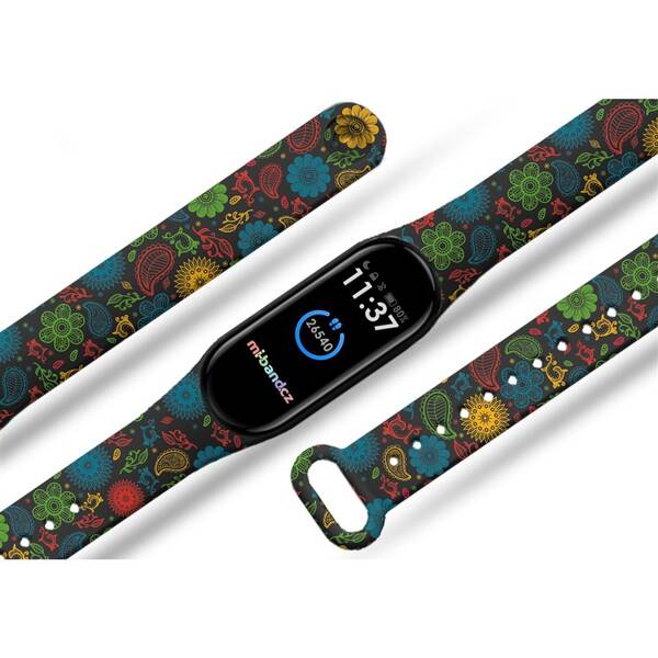Řemínek Mi-Band na Xiaomi Mi Band 5/6 - motiv Barevné květiny, černý 

