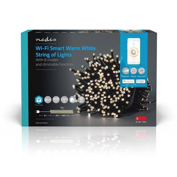 Vánoční osvětlení Nedis SmartLife LED, Wi-Fi, Teplá bílá, 400 LED, 20 m, Android / IOS 

