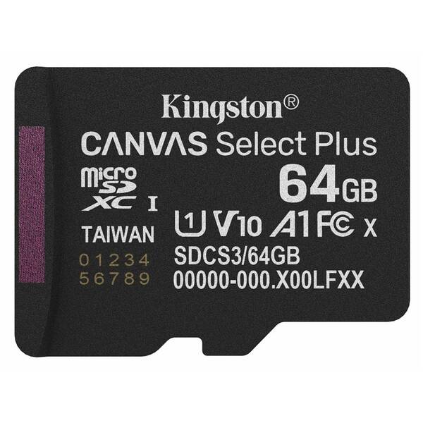 Paměťová karta Kingston Canvas Select Plus MicroSDXC 64GB UHS-I U1 (R100/W30) černá

